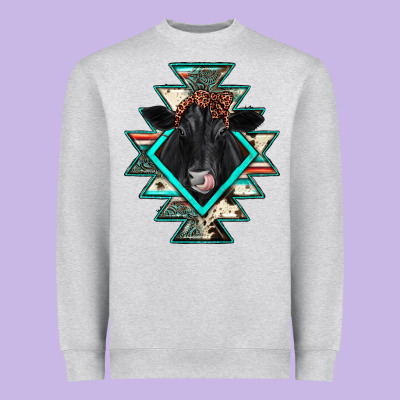 Black Angus Cowhide Aztec Heavyweight Sweatshirt Designed By Jahusdesignshop