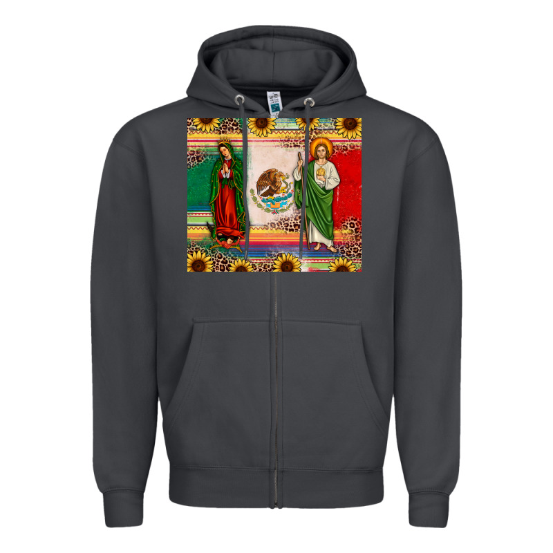 Mexico Flag Our Lady Of Guadalupe San Judas Sunflower Zipper Hoodie by JahusDesignShop | Teevron
