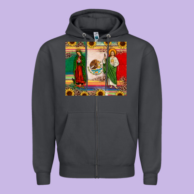 Mexico Flag Our Lady Of Guadalupe San Judas Sunflower Zipper Hoodie Designed By Jahusdesignshop