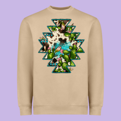Aztec  Cowhide Cactus Gemstone Heavyweight Sweatshirt Designed By Jahusdesignshop