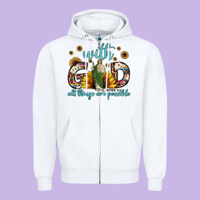 With God All Things Are Possible Matthew 19 26 Zipper Hoodie Designed By Jahusdesignshop