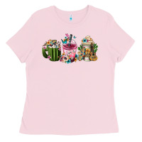 Bubblegum Pink Mexican Day Of The Dead Coffee Cups Ladies Tee - FaDigitalArtStudio