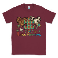 Burgundy autism awareness leopard cowhide herts puzzle Classic Tee - Artiststas