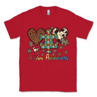 Red autism awareness leopard cowhide herts puzzle Classic Tee - Artiststas