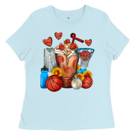Baby Blue Basketball Sunflower Frappe Ladies Tee - FaDigitalArtStudio