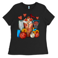 Black Basketball Sunflower Frappe Ladies Tee - FaDigitalArtStudio