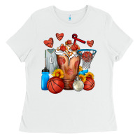 White Basketball Sunflower Frappe Ladies Tee - FaDigitalArtStudio