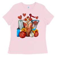 Bubblegum Pink Basketball Sunflower Frappe Ladies Tee - FaDigitalArtStudio