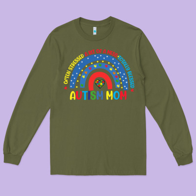 Often Stressed A Bit Of A Mess Totally Blessed Aut Long Sleeve Tee Designed By Cowhidedigitalart