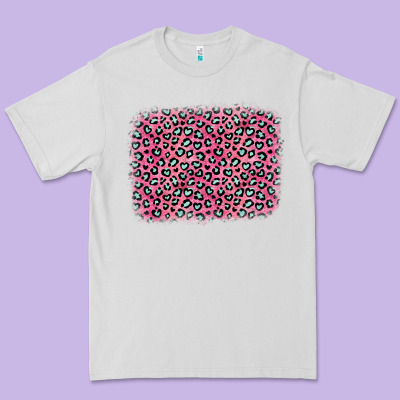 Pink Glitter Leopard With Heart Background Premium Tee Designed By Oliviacreatesart