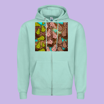 Little Debbie Tree Cakes Leopard Turquoise Zipper Hoodie Designed By Jahusdesignshop