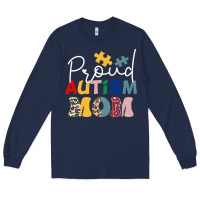 Navy Proud Autism Mom Leopard Pattern Design Autism Awa Long Sleeve Tee - CowhideDigitalArt