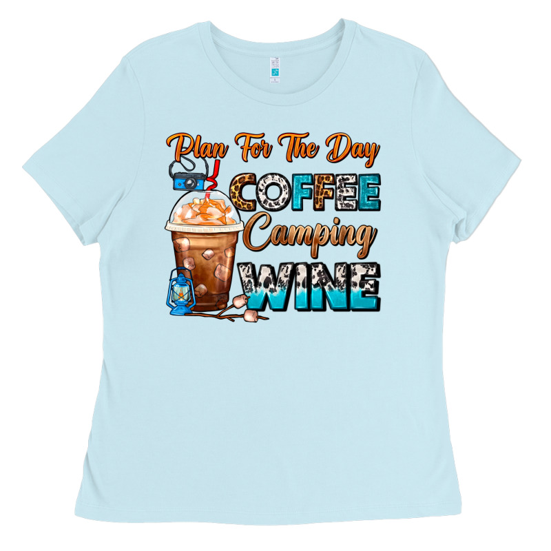 Plan For The Day Coffee Camping Wine Frappe Coffee Ladies Tee by FaDigitalArtStudio | Teevron