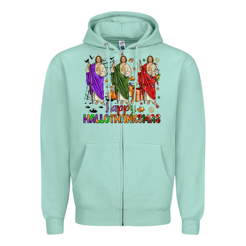 San Judas Happy  Hallothanksmas Zipper Hoodie by JahusDesignShop | Teevron
