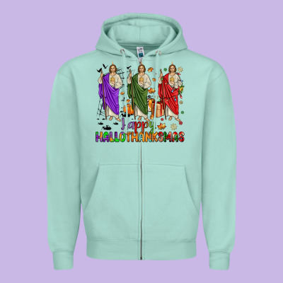San Judas Happy  Hallothanksmas Zipper Hoodie Designed By Jahusdesignshop