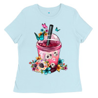 Baby Blue Mexican Day Of The Dead Skulls Coffee Cup Ladies Tee - FaDigitalArtStudio