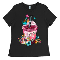 Black Mexican Day Of The Dead Skulls Coffee Cup Ladies Tee - FaDigitalArtStudio