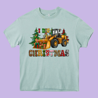 I Dig Christmas Bulldozer Heavy Core Tee Designed By Cowgirlartshop