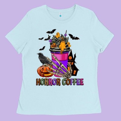 Horror Coffee Ladies Tee Designed By Fadigitalartstudio