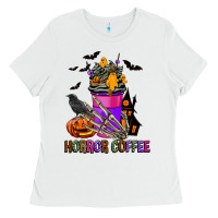 White Horror Coffee Ladies Tee - FaDigitalArtStudio