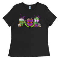 Black Halloween Coffee Cups Ladies Tee - FaDigitalArtStudio