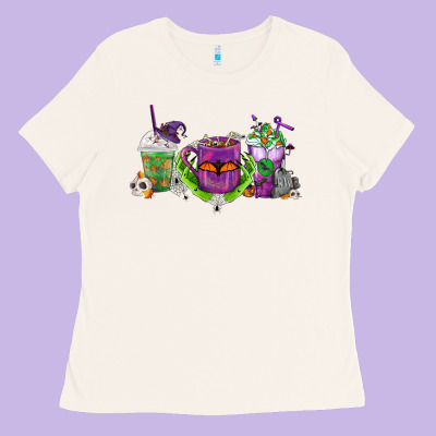 Halloween Coffee Cups Ladies Tee Designed By Fadigitalartstudio