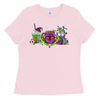 Bubblegum Pink Halloween Coffee Cups Ladies Tee - FaDigitalArtStudio