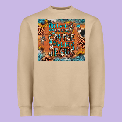 All I Need Is A Little Bit Of Coffee And O Whole Lot Of Jesus Heavyweight Sweatshirt Designed By Jahusdesignshop