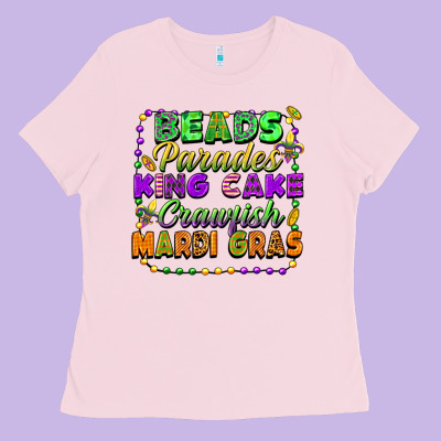 Beads Parades King Cake Crawfish Mardi Gras Ladies Tee Designed By Fadigitalartstudio