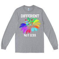 Heather Grey Different Not Less Daisy Autism Puzzle Long Sleeve Tee - CowhideDigitalArt