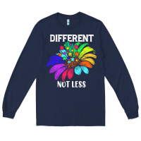 Navy Different Not Less Daisy Autism Puzzle Long Sleeve Tee - CowhideDigitalArt