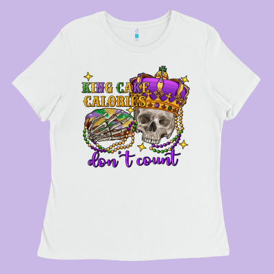 King Cake Calories Don't Count Skull Ladies Tee Designed By Fadigitalartstudio