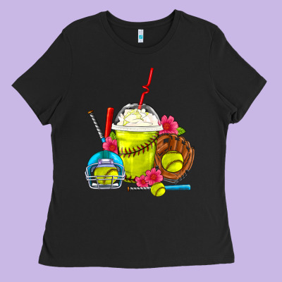 Softball Frappe Coffee Ladies Tee Designed By Fadigitalartstudio