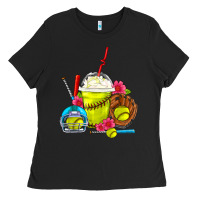 Black Softball Frappe Coffee Ladies Tee - FaDigitalArtStudio