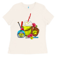 Bone Softball Frappe Coffee Ladies Tee - FaDigitalArtStudio