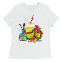 White Softball Frappe Coffee Ladies Tee - FaDigitalArtStudio