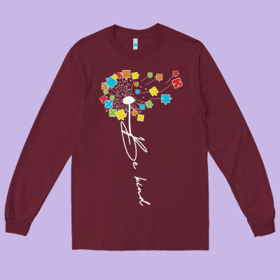 Dandelion Autism Puzzle Be Kind Long Sleeve Tee Designed By Cowhidedigitalart