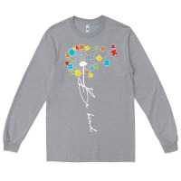Heather Grey Dandelion Autism Puzzle Be Kind Long Sleeve Tee - CowhideDigitalArt