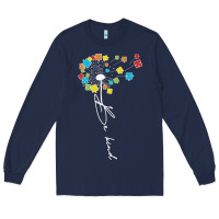Navy Dandelion Autism Puzzle Be Kind Long Sleeve Tee - CowhideDigitalArt