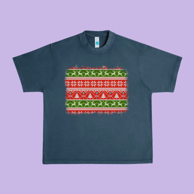 Knitted Christmas Reindeer Pine Tree Background Urban Heavy Tee Designed By Jasminsmagicworld