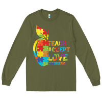 Army Green Autism Teach Accept Understand Love Long Sleeve Tee - CowhideDigitalArt