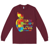 Burgundy Autism Teach Accept Understand Love Long Sleeve Tee - CowhideDigitalArt