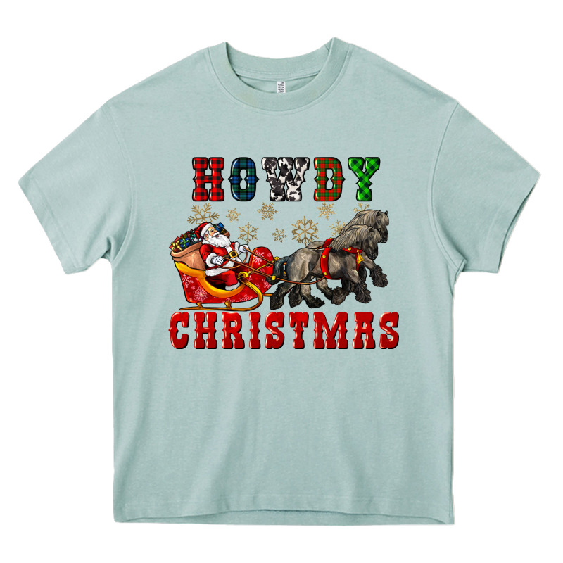 Howdy Christmas With Santa Riding His Sleighs Heavy Core Tee by CowGirlArtShop | Teevron