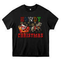 Black howdy christmas with santa riding his sleighs Heavy Core Tee - CowGirlArtShop
