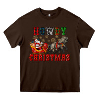 Chocolate Brown howdy christmas with santa riding his sleighs Heavy Core Tee - CowGirlArtShop