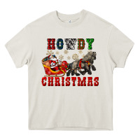 Cream howdy christmas with santa riding his sleighs Heavy Core Tee - CowGirlArtShop