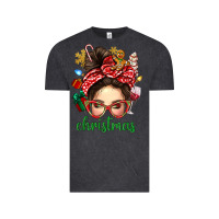 Vintage Black Christmas Messy Bun With Gingerbread Man Vintage Tee - BundleAndBundleShop