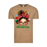 Vintage Coffee Christmas Messy Bun With Gingerbread Man Vintage Tee - BundleAndBundleShop