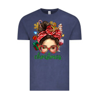 Vintage Denim Christmas Messy Bun With Gingerbread Man Vintage Tee - BundleAndBundleShop