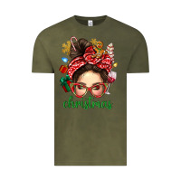 Vintage Olive Christmas Messy Bun With Gingerbread Man Vintage Tee - BundleAndBundleShop